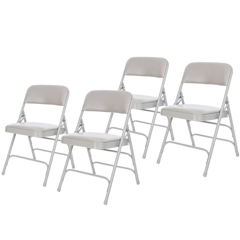 Hampden Furnishings Bernadine Collection Vinyl Triple Brace Folding Chair, Pack of 4 - Grey