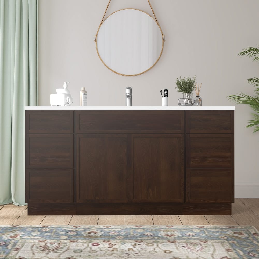 Vanity Art 66" Birch Freestanding Bathroom Vanity Cabinet without Top