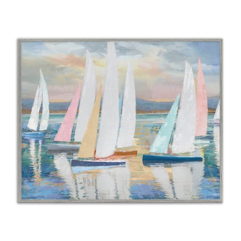Stupell Abstract & Pastel Sailboat Fleet Framed Giclee Art Design By Amber Sterling - 14 x 11 - Grey