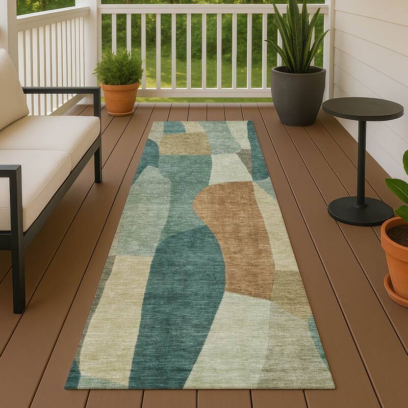 Machine Washable Indoor/ Outdoor Contemporary Layers Chantille Rug - Teal - 2'3" x 7'6"