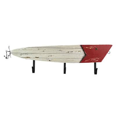 27 Inch Wood & Metal Fishing Lure Decorative Wall Hook - 7 X 26.5 X 2 inches