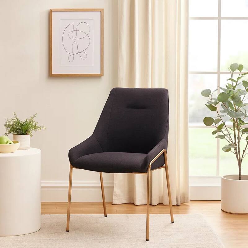 Rise 21 Inch Dining Chair, Boucle Upholstery, Set of 2, Metal Legs, Gray, Bronze