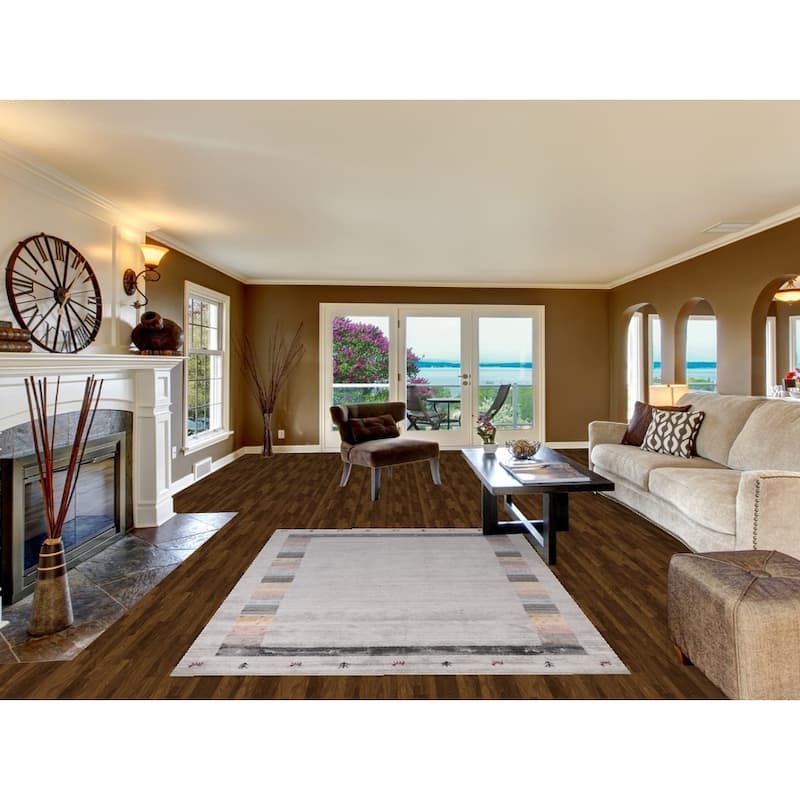 Tribal Gabbeh Indian Area Rug Hand-Knotted Grey Wool Carpet - 5'4" x 7'8"