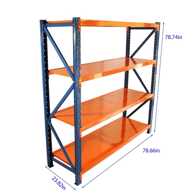 4-Tier Heavy Duty Storage Shelf Steel Rack Adjustable Height for Workshop and Warehouse - 78.66”L x 23.82”W x 78.74”H