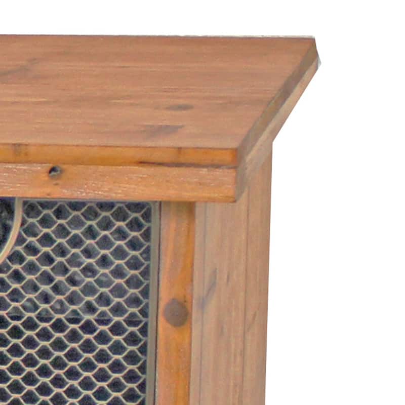 Wooden Wall Shelf with 4 Hooks and 3 Wire Baskets, Brown