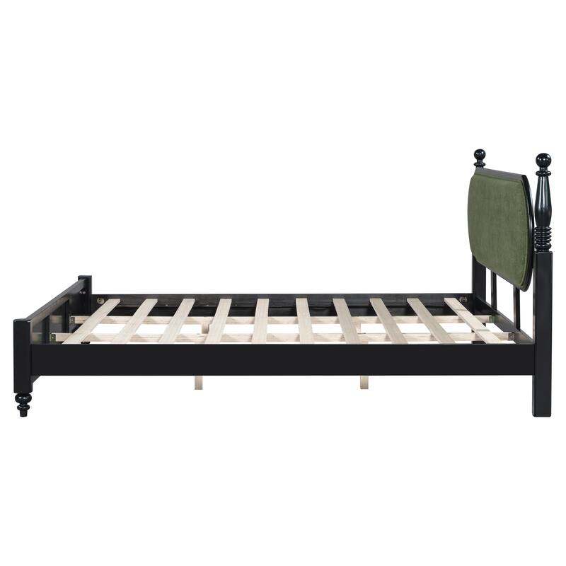 Christopher Knight Home - Alderwick Modern Upholstered Headboard Wood Low-Profile Platform Bed with Slatted Support