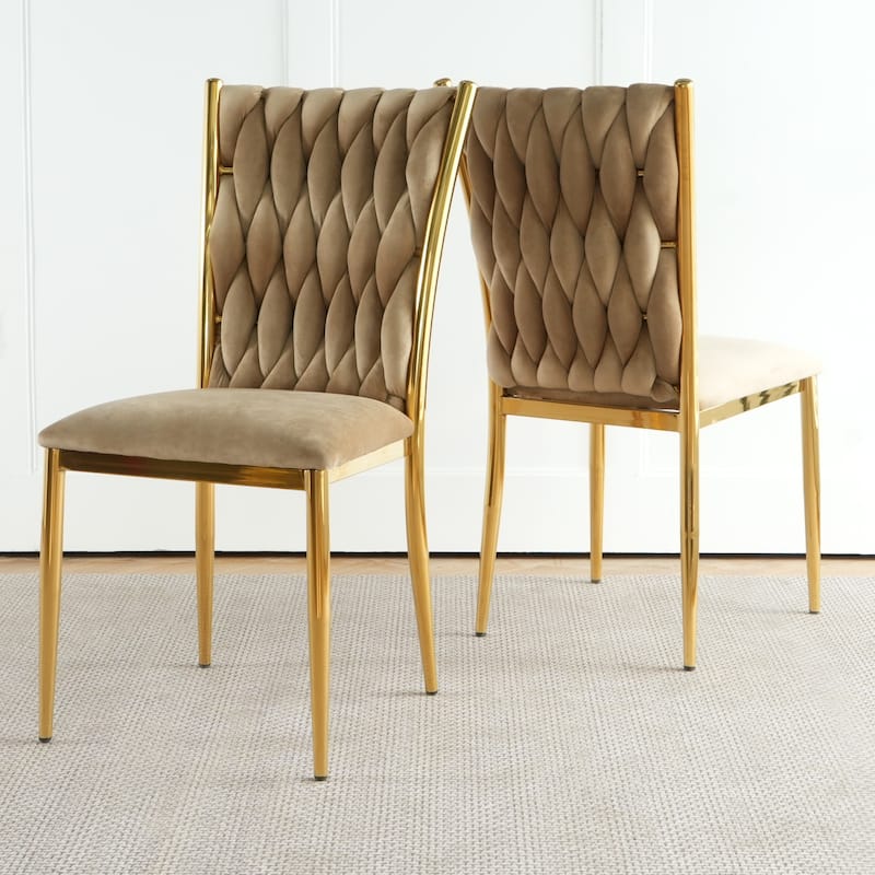 Modern Simple Velvet Dining Chair, Family Bedroom Stool Back Student Table Chair, Gold-Plated Metal Chair Legs (Set of 2)