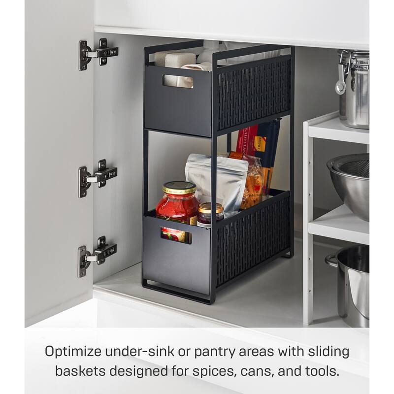 Yamazaki Home Two-Tier Cabinet Storage Basket, ABS Plastic - L 12.8 x W 6.3 x H 18.11 inches