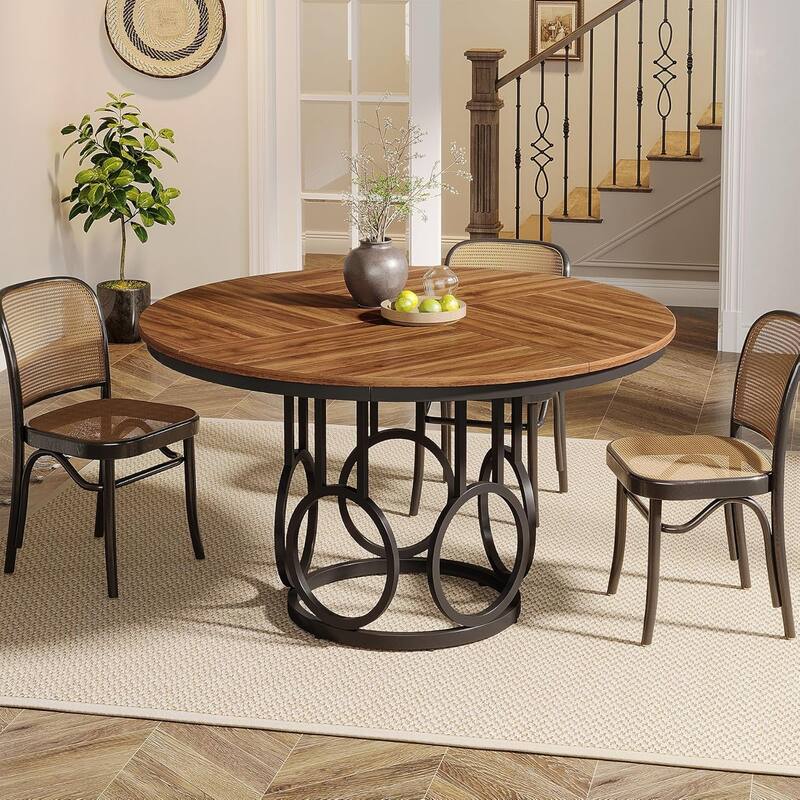 47 Inches Round Dining Table with Sturdy Metal Base for 4-6 People