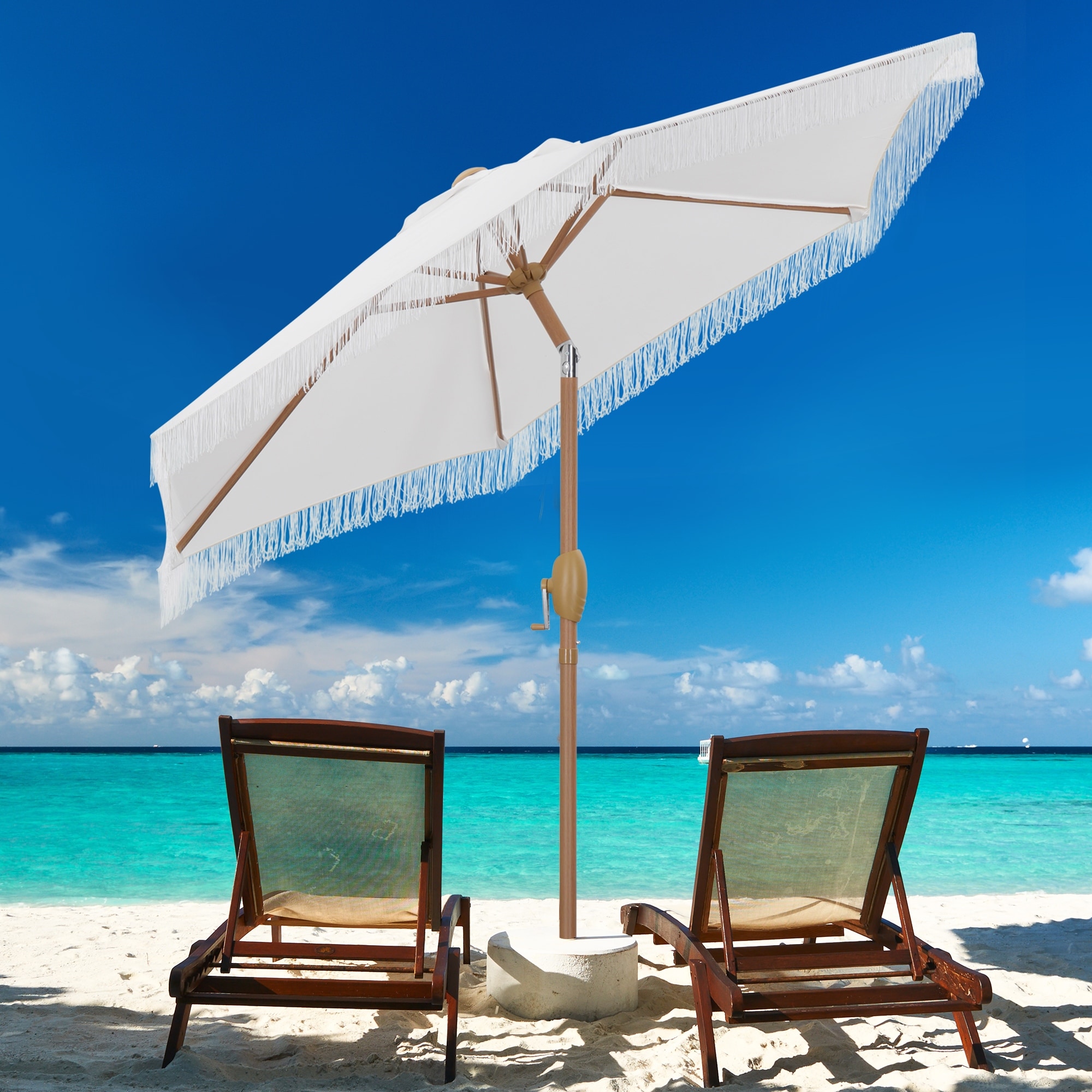 CUNE 傘 Ainfox 7FT Fringe Outdoor Patio Umbrella with Tilt Tassel