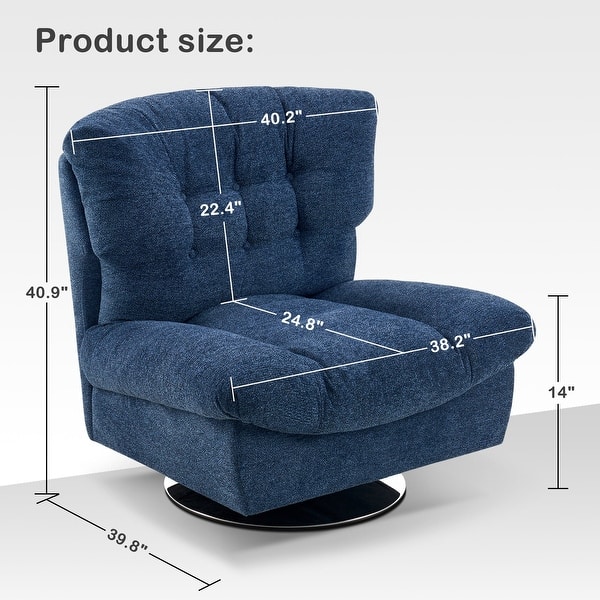 dimension image slide 3 of 5, MCombo Swivel Accent Chair, Modern Tufted Upholstered Armless Chairs, Wide Seat Single Sofa Chair