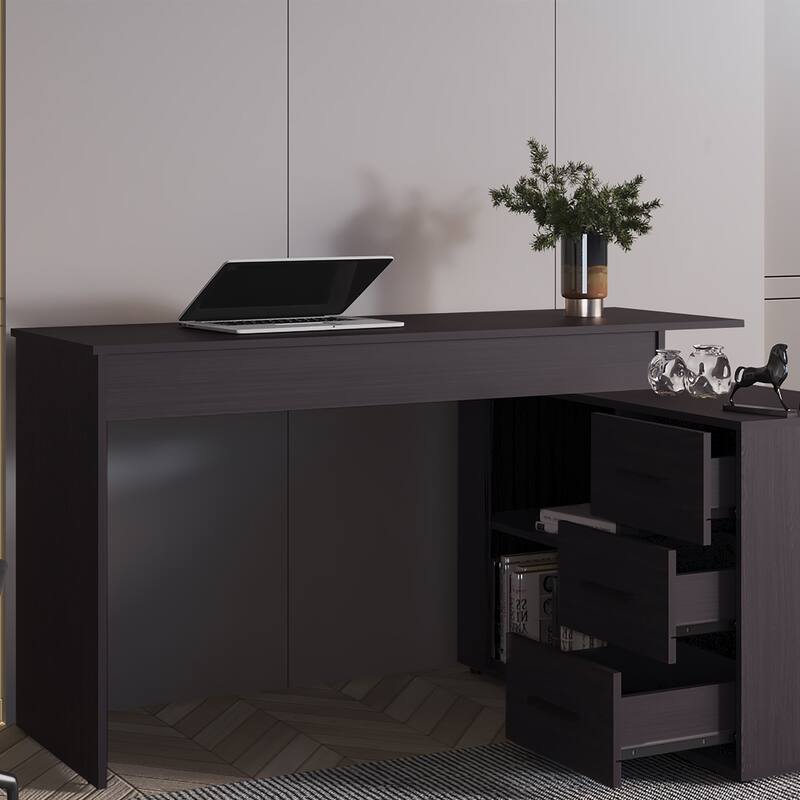L-Shaped Computer Desk with 3 Drawers and Storage Space