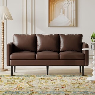 Mid-Century Faux Leather 3-Seater Sofa Couch with Birch Wood Legs for ...