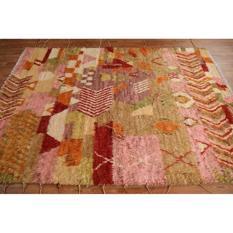 Hand Knotted Oriental 100% Wool Carpet Modern Geometric Multi-Colored Moroccan Area Rug - 8' 0'' X 5' 9''