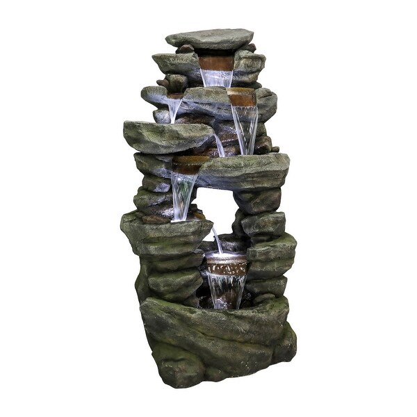 7-Tier Rocks Garden Water Fountain - 60in H Large Cascading