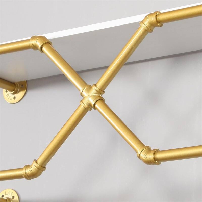 Industrial Pipe Clothing Rack Modern Simple Wall Mounted - 12.2"D x 43.3"W x 15.7"H