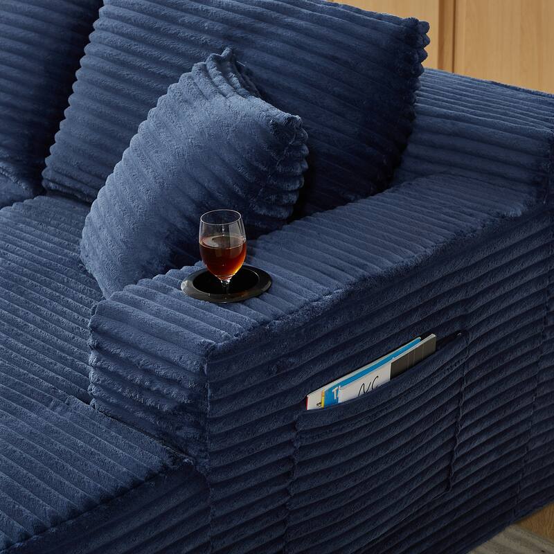 Compressible U-Shaped Modular Sectional Sofa, Corduroy Cloud Couch, 6-Seat Minimalist Living Room Sofa