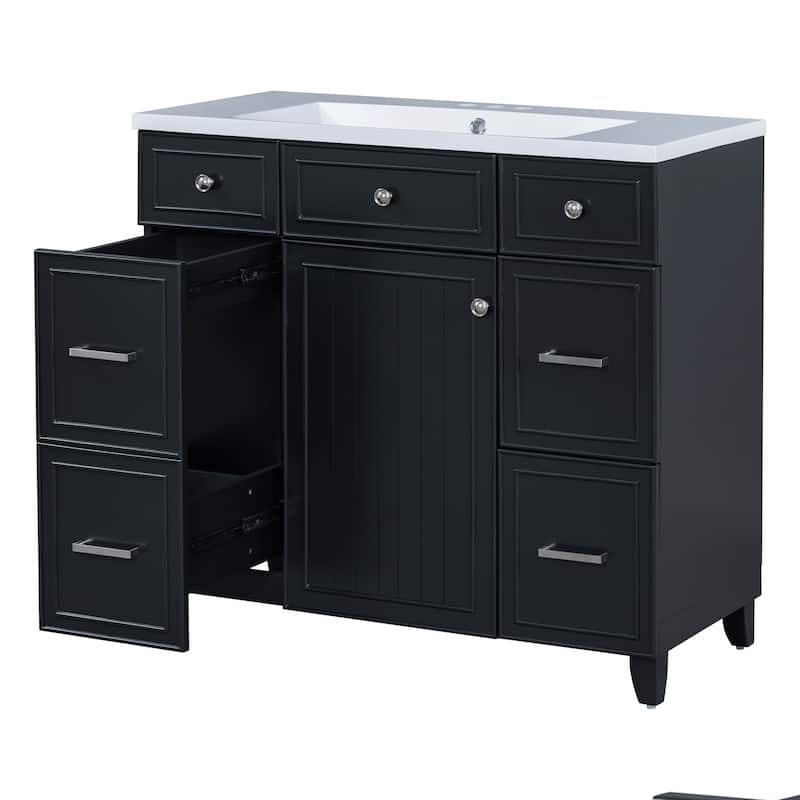 36 Inch Freestanding Bathroom Vanity with White Ceramic Basin and Door and Drawers