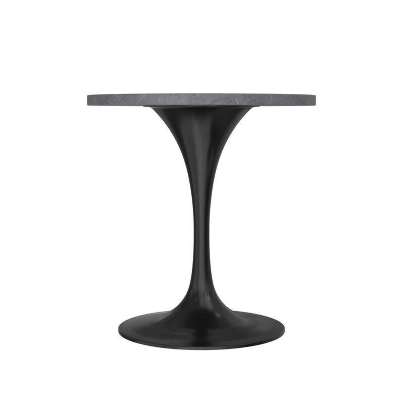 LeisureMod Verve 27" Round Dining Table with Sintered Stone TableTop and Black Steel Base for Kitchen & Dining Room - 27.56