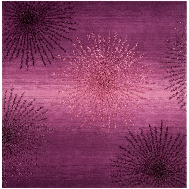 SAFAVIEH Handmade Soho Miyase Modern Burst New Zealand Wool Rug - 6' x 6' Square - Purple