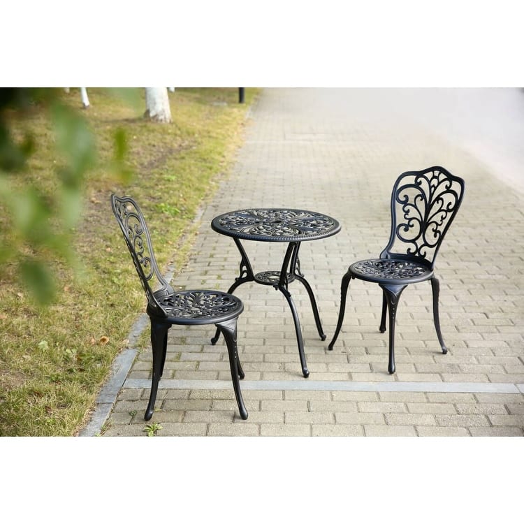 3-Piece Outdoor Aluminum Conversation Furniture Set for 2 People, Patio Bistro Table and Chairs Set with Butterfly Design
