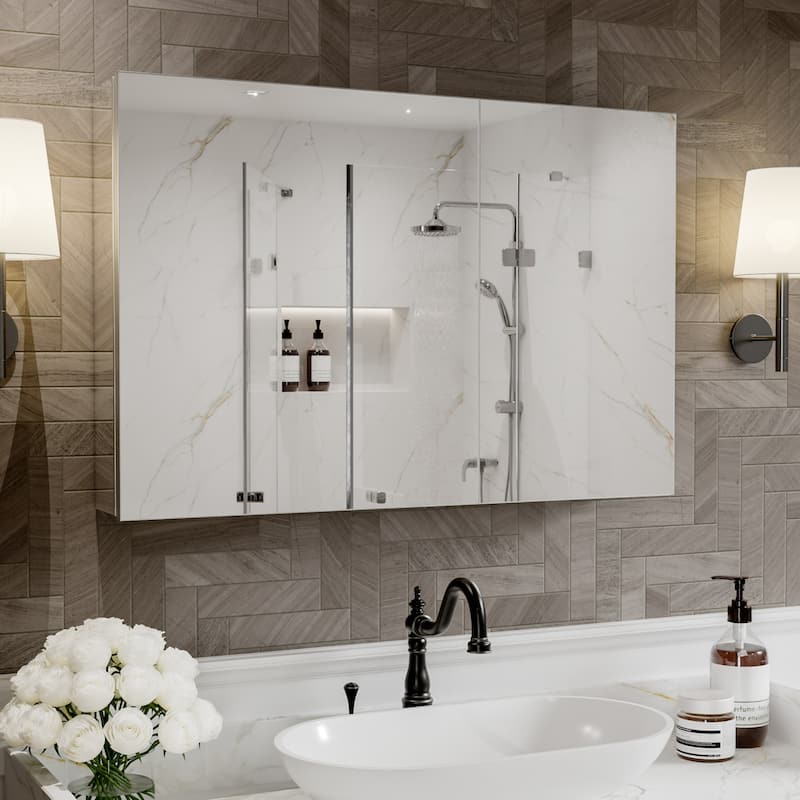 Modland 30"-36"W x 24"H Double Door Bathroom Medicine Cabinet with Mirror,Aluminum Frame - 30"x24"