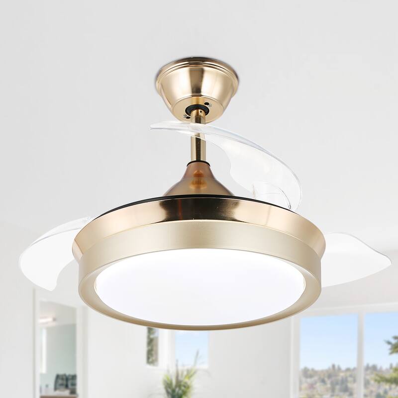 Cusp Barn Modern 36 Inch Retractable Ceiling Fan with Lights and Remote 6 Speeds Silent DC Motor LED Light Fixture for Bedroom