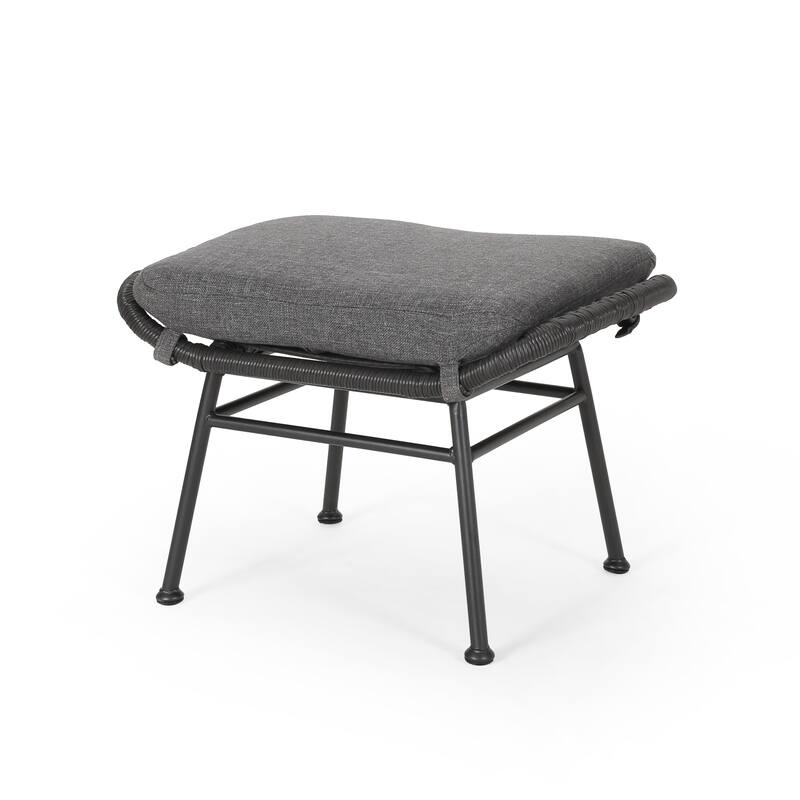 Montana Faux Rattan Outdoor Patio Ottoman with Cushion (Set of 2)