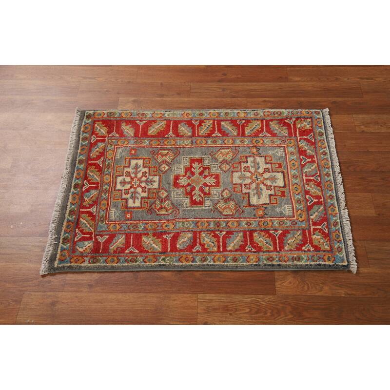 Traditional Kazak Rug Handmade Oriental Grey Wool Carpet - 2'0"x 3'0"