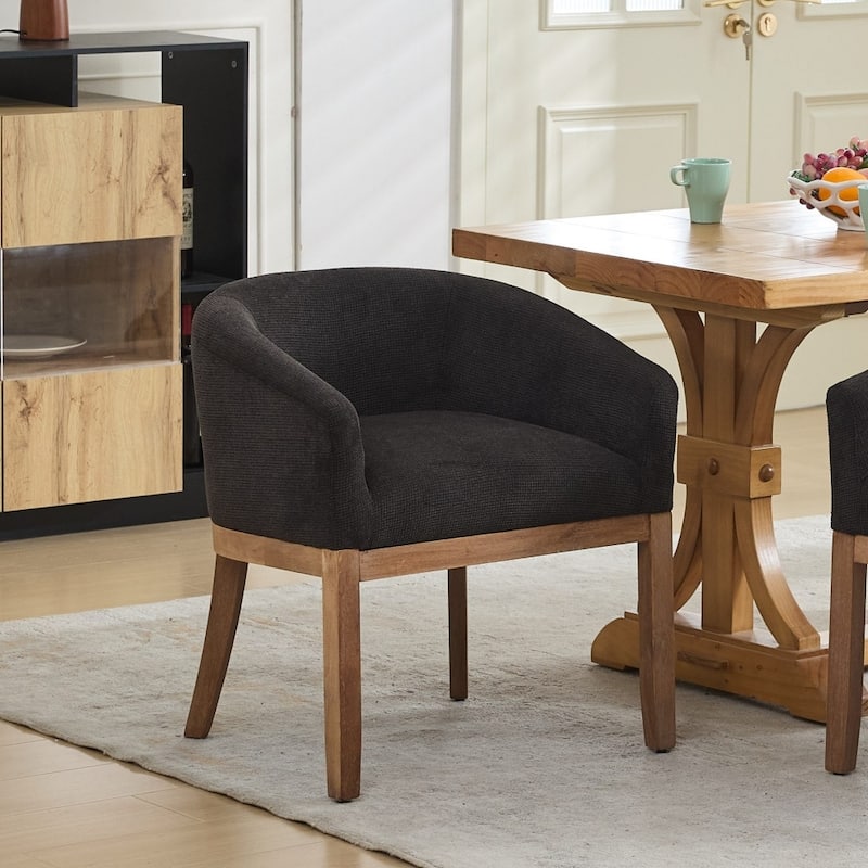 Mid-Century Modern Linen Upholstered Barrel Dining Chairs with Arms - Black
