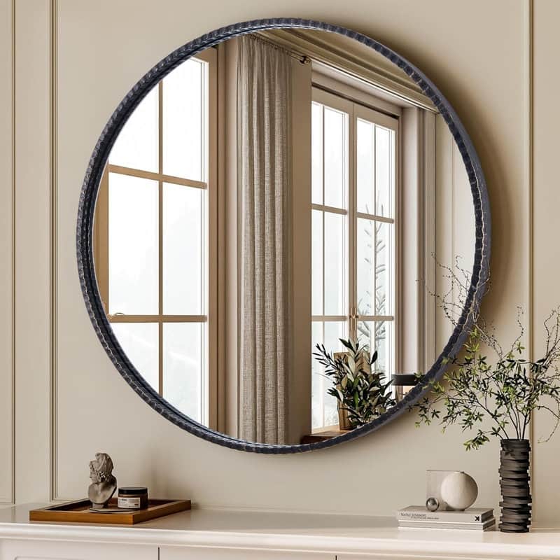 Vintage Round Metal Frame Wall Mounted Accent Mirror
