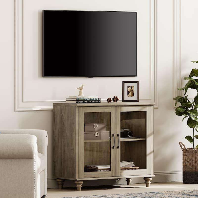 TV Stand with Glass Doors, TV Console Table TV Cabinet