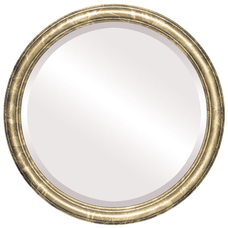 Saratoga Framed Round Mirror in Champagne Gold - Antique Gold