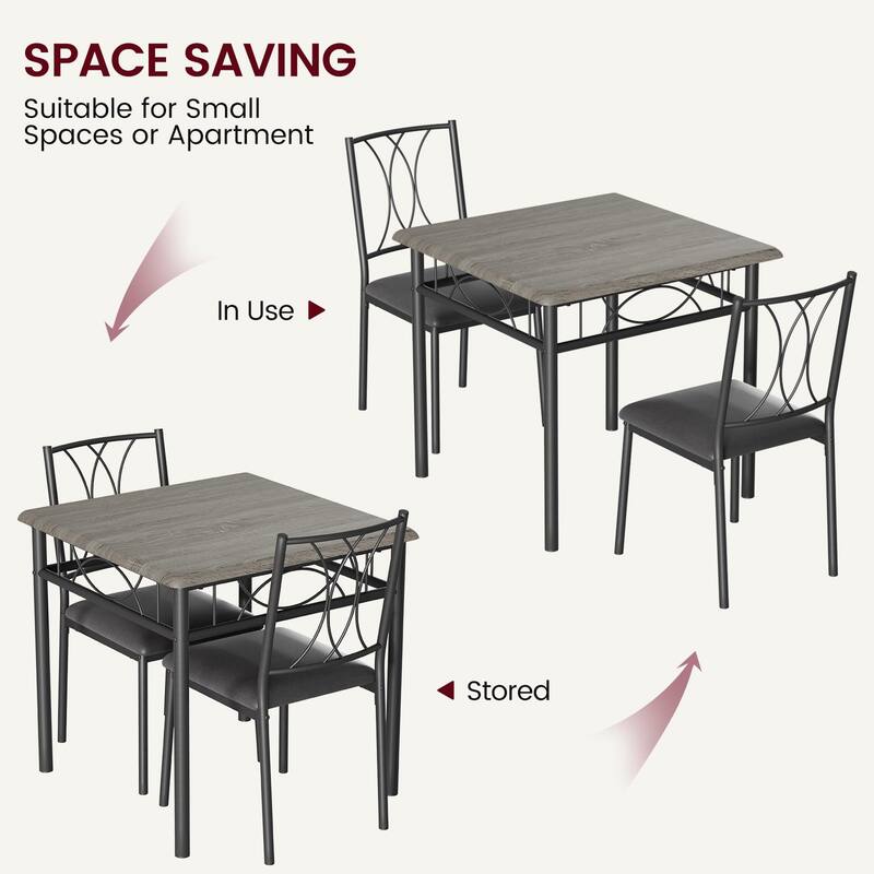 3-Piece Industrial Dining Set, Table with 2 Upholstered Chairs & Metal Legs, Space-Saving Breakfast Table Set