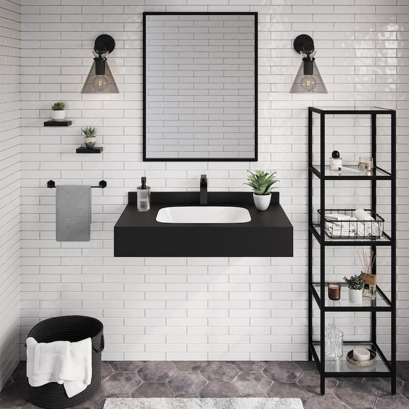 Avancer 36'' Wall Mount Sink In Black Marquina - 35.44" x 19.75" x 7.5"