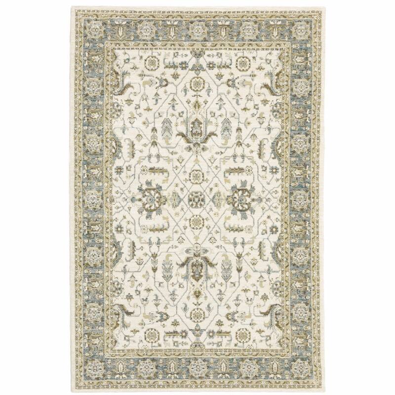 2' X 3' Ivory Grey And Blue Oriental Power Loom Stain Resistant Area