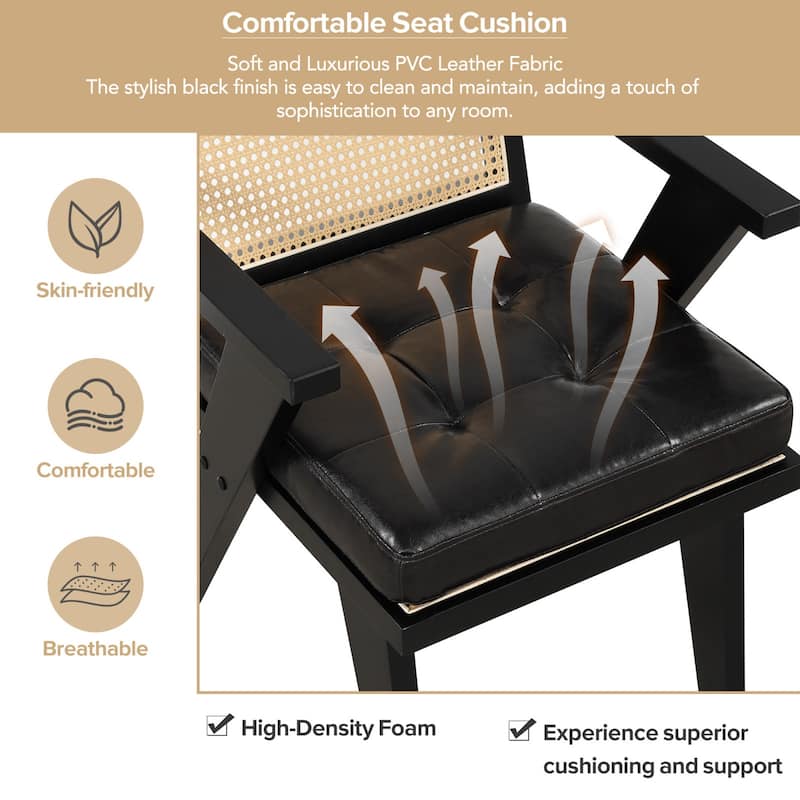 Mid-Century Modern Chair Accent Chair with Handcrafted Rattan Backrest and Padded Seat - 25.30" L x 22.80" W x 31.60" H