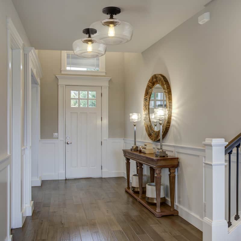Gaines Glass/Iron Farmhouse Modern LED Flush Mount, by JONATHAN Y