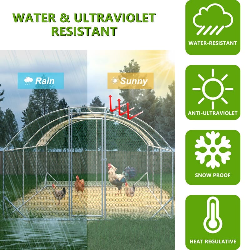 Large Walk-In Metal Chicken Coop – Dome-Shaped Poultry Run with Waterproof & UV-Resistant Cover, Heavy-Duty 1" Tube Frame .