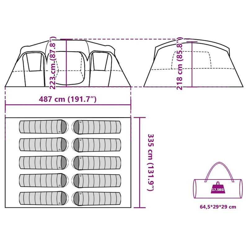 vidaXL Family Tent Cabin 10-Person Green Waterproof - 191.7" x 131.9" x 87.8"/85.8"