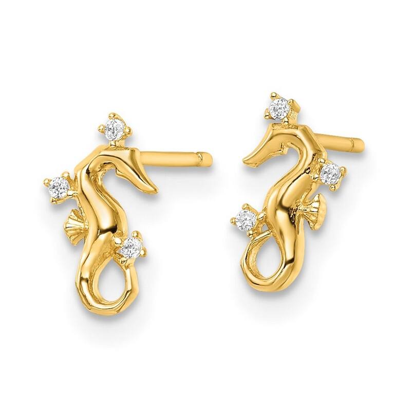 Curata 14k Yellow Gold Polished CZ Cubic Zirconia Seahorse Post Earrings - 9.45x5.4mm Wide