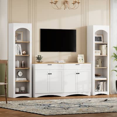 Large TV Stand Display Cabinet Set for TVs Up to 70", Wood Media Console Table Entertainment Center with Cabinet, 2 Drawers