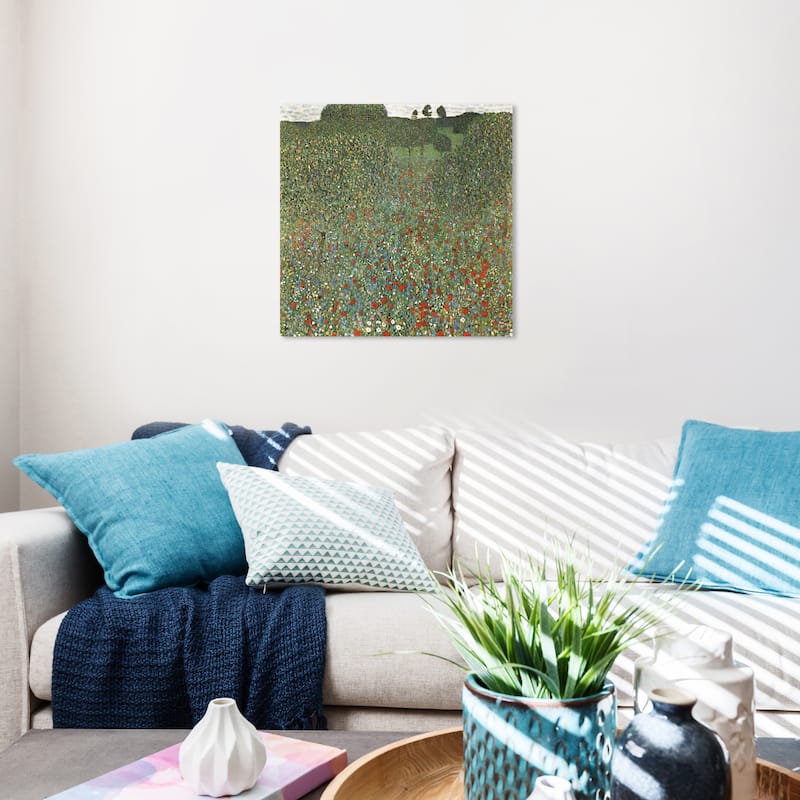 Wynwood Studio Canvas Floral and Botanical Gustav Klimt - Mohnfeld Green and Traditional Wall Art Canvas Print - 20 x 20