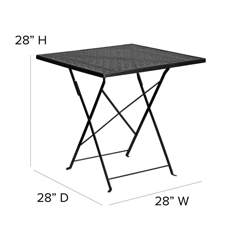 28'' Square Indoor-Outdoor Steel Folding Patio Table - 28"W x 28"D x 28"H