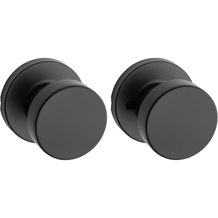 Kwikset Pismo Interior Passage Door Knob, Handle for Closet And Hallway Doors, Non-Locking Doorknob in Matte Black, with Microban Protection, Square Kwikset Pismo Interior Passage Door Knob, Handle for Closet And Hallway Doors, Non-Locking Doorknob in Matte Black, with Microban Protection, Square