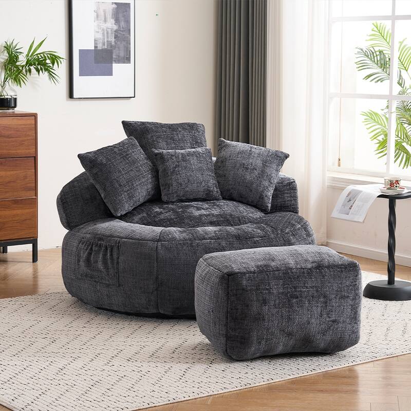 Bean Bag Lazy Sofa with Ultra Soft Chenille Cover,Round Bean Bag,Indoor & Outdoor