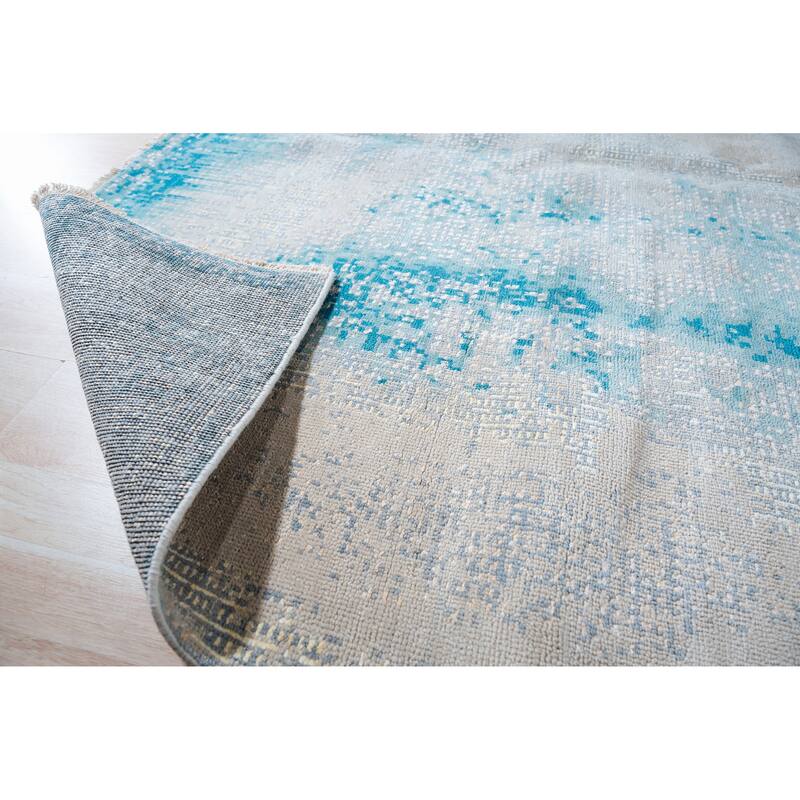 Hand-knotted Wool GREY / AQUA Transitional Abstract Area Rug