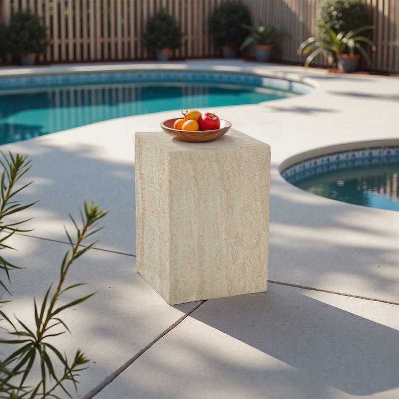 Grover Outdoor Faux Stone Pedestal Side Table