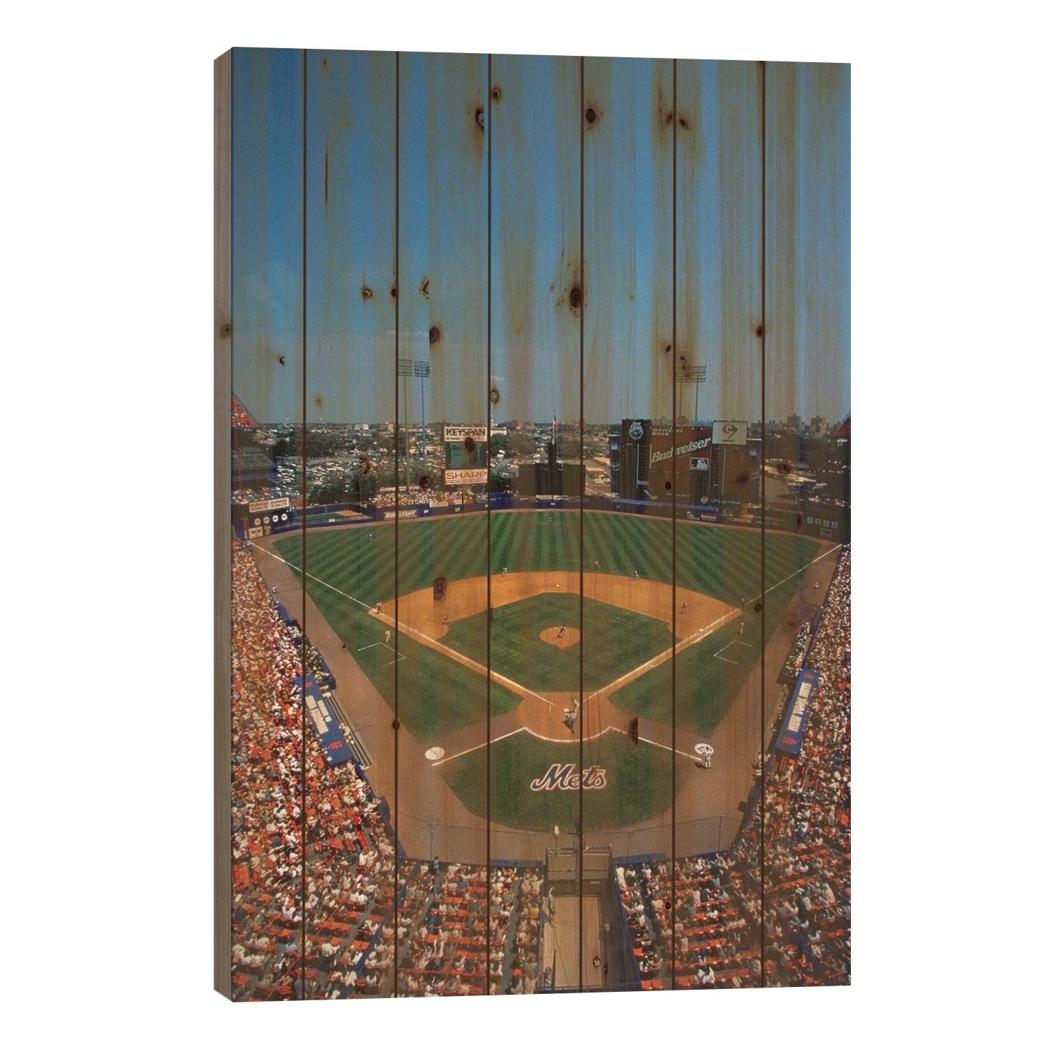High Angle view of Mets Game at Shea Stadium Print On Wood by Panoramic Images - Multi-Color