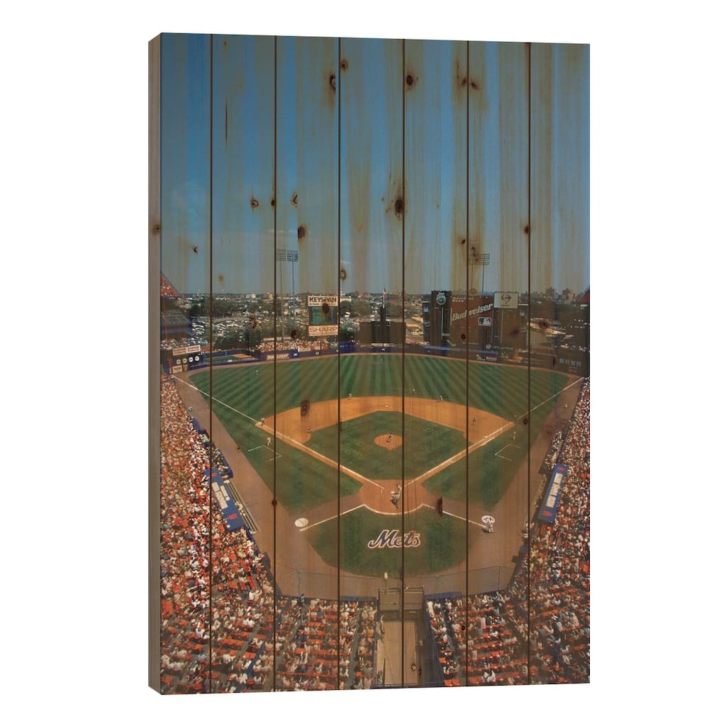 High Angle view of Mets Game at Shea Stadium Print On Wood by Panoramic Images - Multi-Color